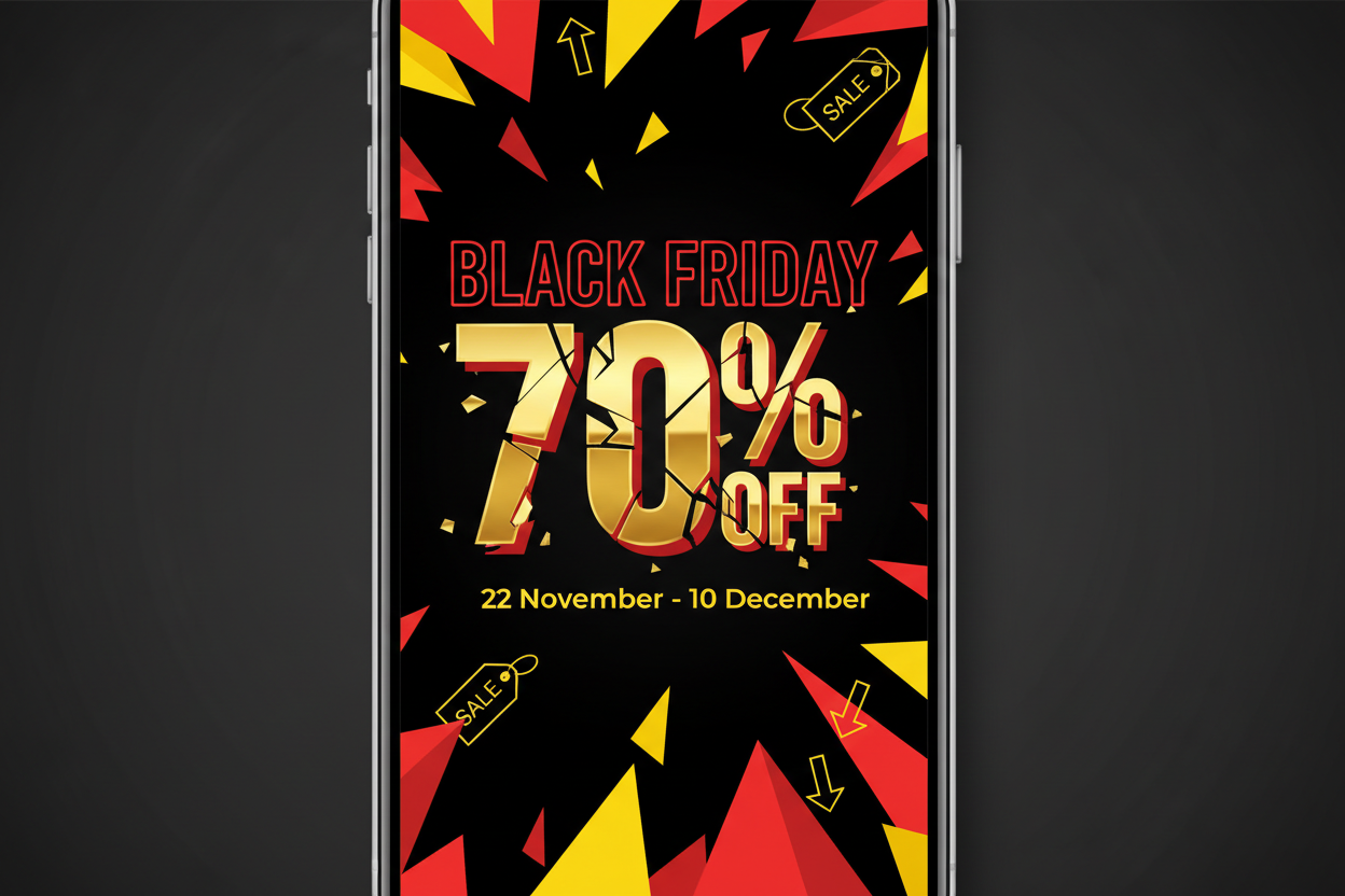 black friday 70% du  22 nouvembre to 10 decembre     fait iune image pour telephone  
