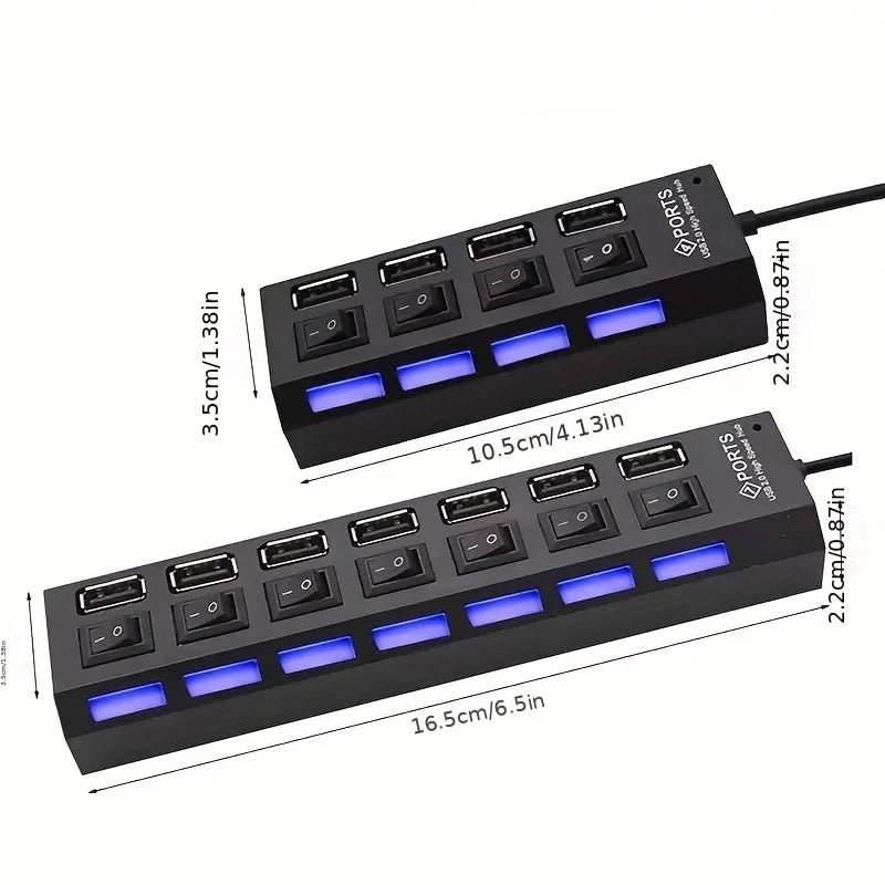 High Speed 4/7 Ports USB HUB 2.0 Adapter Expander Multi USB Splitter Multiple Extender with LED Lamp Switch for PC Laptop - EverPeak storeeverpeakstore
