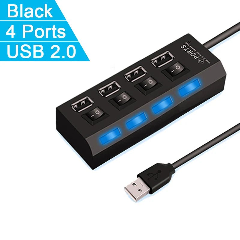 High Speed 4/7 Ports USB HUB 2.0 Adapter Expander Multi USB Splitter Multiple Extender with LED Lamp Switch for PC Laptop - EverPeak storeeverpeakstore