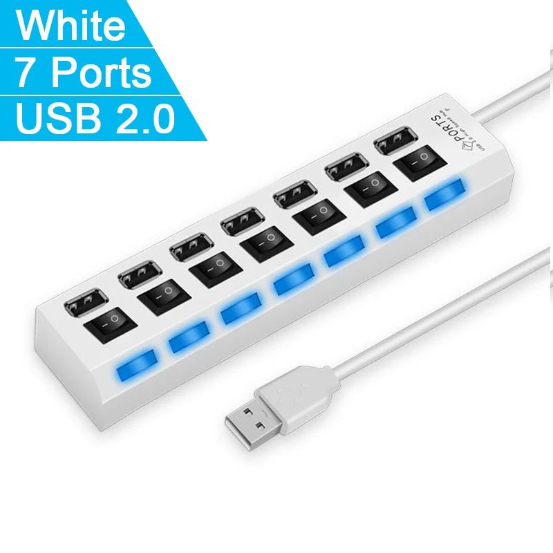 High Speed 4/7 Ports USB HUB 2.0 Adapter Expander Multi USB Splitter Multiple Extender with LED Lamp Switch for PC Laptop - EverPeak storeeverpeakstore