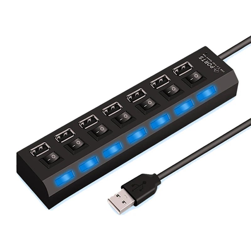High Speed 4/7 Ports USB HUB 2.0 Adapter Expander Multi USB Splitter Multiple Extender with LED Lamp Switch for PC Laptop - EverPeak storeeverpeakstore