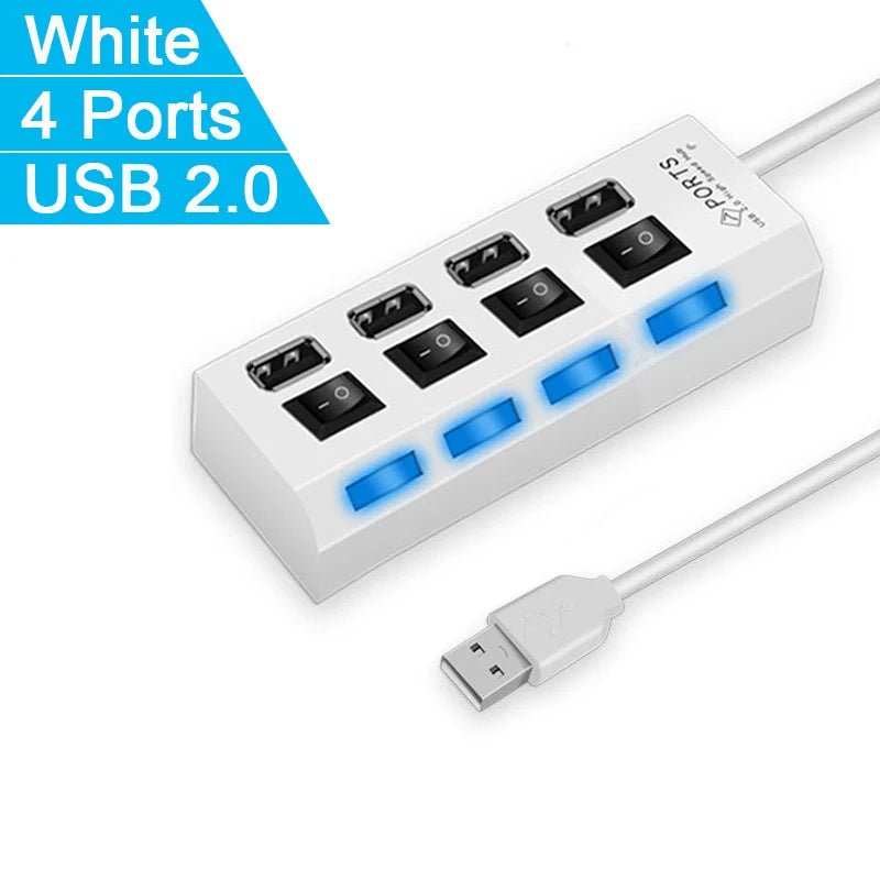 High Speed 4/7 Ports USB HUB 2.0 Adapter Expander Multi USB Splitter Multiple Extender with LED Lamp Switch for PC Laptop - EverPeak storeeverpeakstore